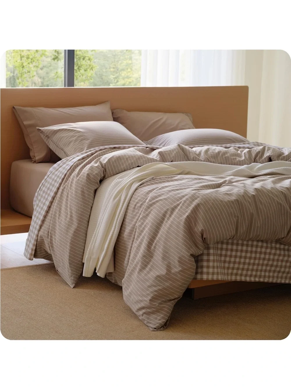NEW Bedsure Striped Duvet Cover Set. Queen, 100% Washed Cotton. Linen‑Like. 3 PC